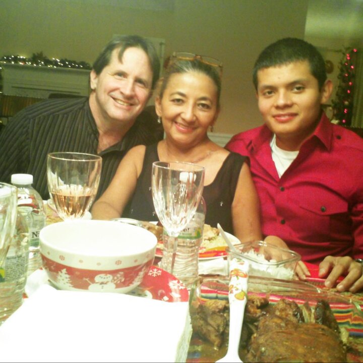 Tom Pearl smiling at a family Christmas dinner